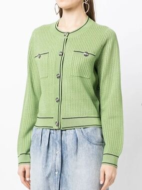 Women's Green Button-Front Knit Cardigan Jacket